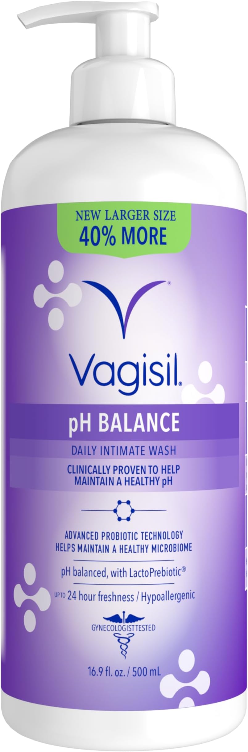 Vagisil Feminine Wash for Intimate Area Hygiene, pH Balance, Gynecologist Tested, Hypoallergenic, 16.9 oz with Pump