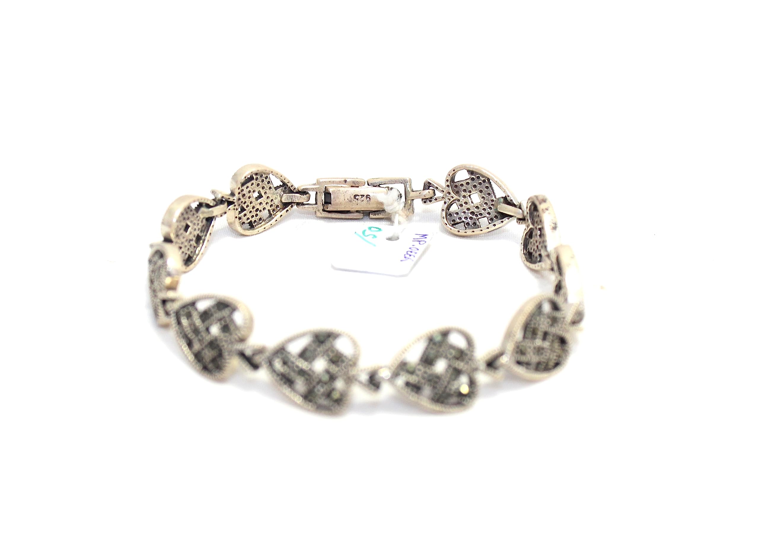 PH Artistic Pulsera de plata de ley 925 con dije de corazón, piedra de marcasita, regalo hecho a mano para mujer, F942