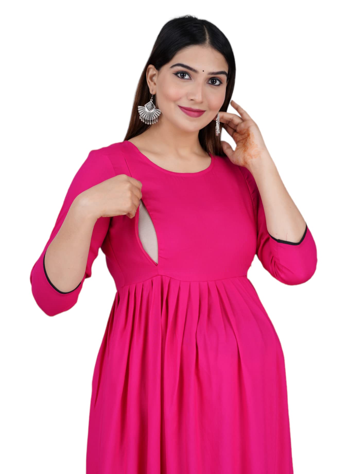 TANISHAWomen's Rayon Maternity Anarkali Feeding Plain Soild Kurti