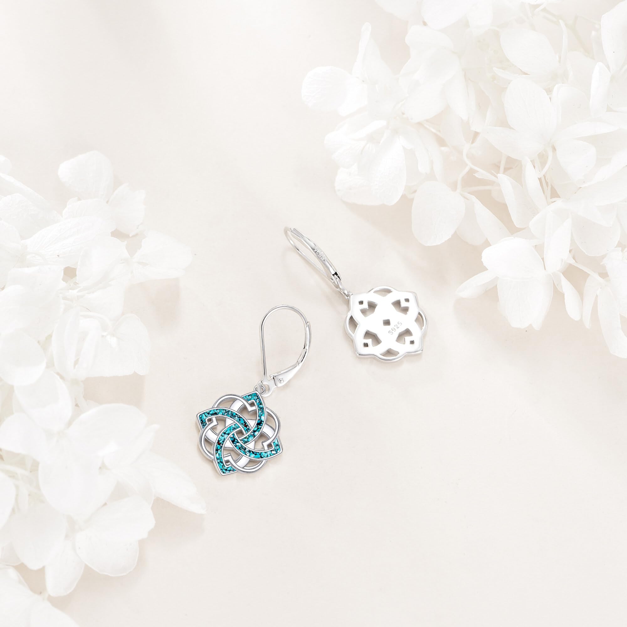 YAFEINI Keltische Knoten Ohrringe 925 Sterling Silber Keltischer Knoten Leverback Ohrringe Türkisfarbene Baumelnde Ohrringes Irischer Schmuck Geschenke für Damen