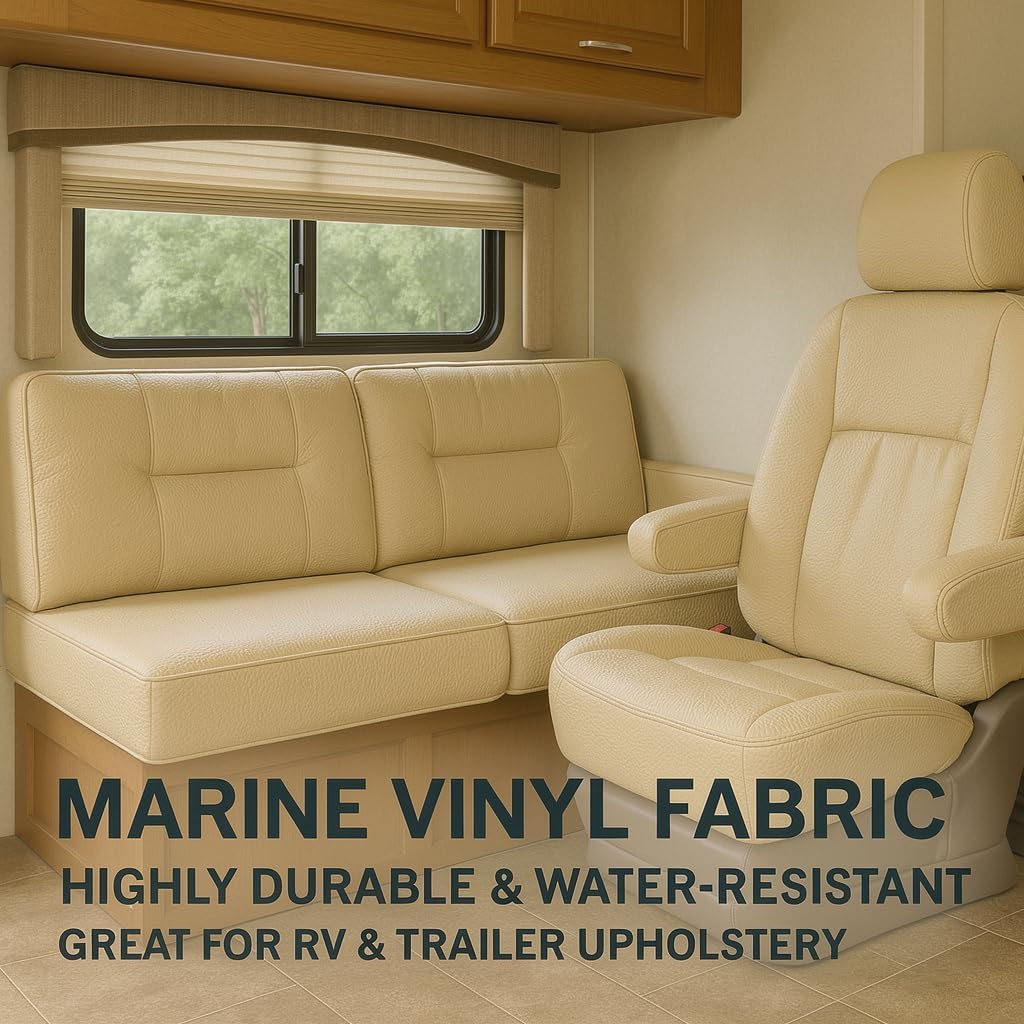 Vanilla Bean Marine Vinyl Fabric: Vanilla Bean 5 Yards (15' x 54") Upholstery Faux Leather: Waterproof, UV-Resistant, Boats, Indoor/Outdoor Seats, Automotive, Soft Pleather DIY Crafting