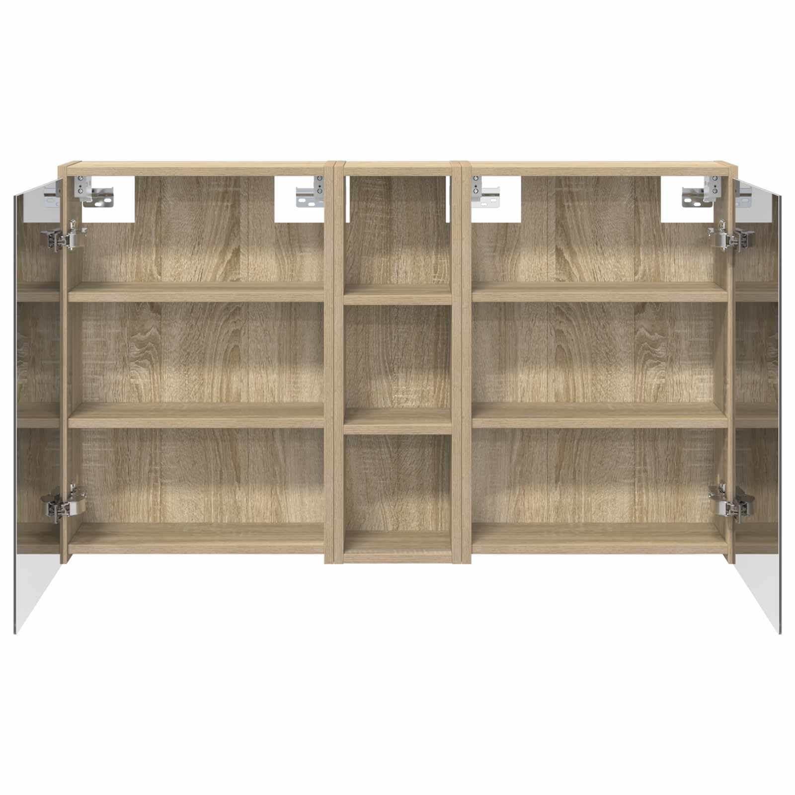 Set di 3 armadietti da bagno, in legno, 106 x 16 x 62,5 cm, con illuminazione a LED, montaggio a parete, vano portaoggetti e specchio bidirezionale, per mobili da bagno, mobiletto sottolavabo