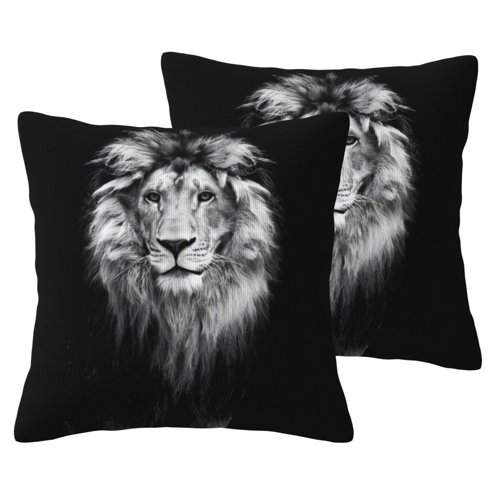 Taies d'oreiller lion imitation lin lot de 2 housses de coussin salon beige