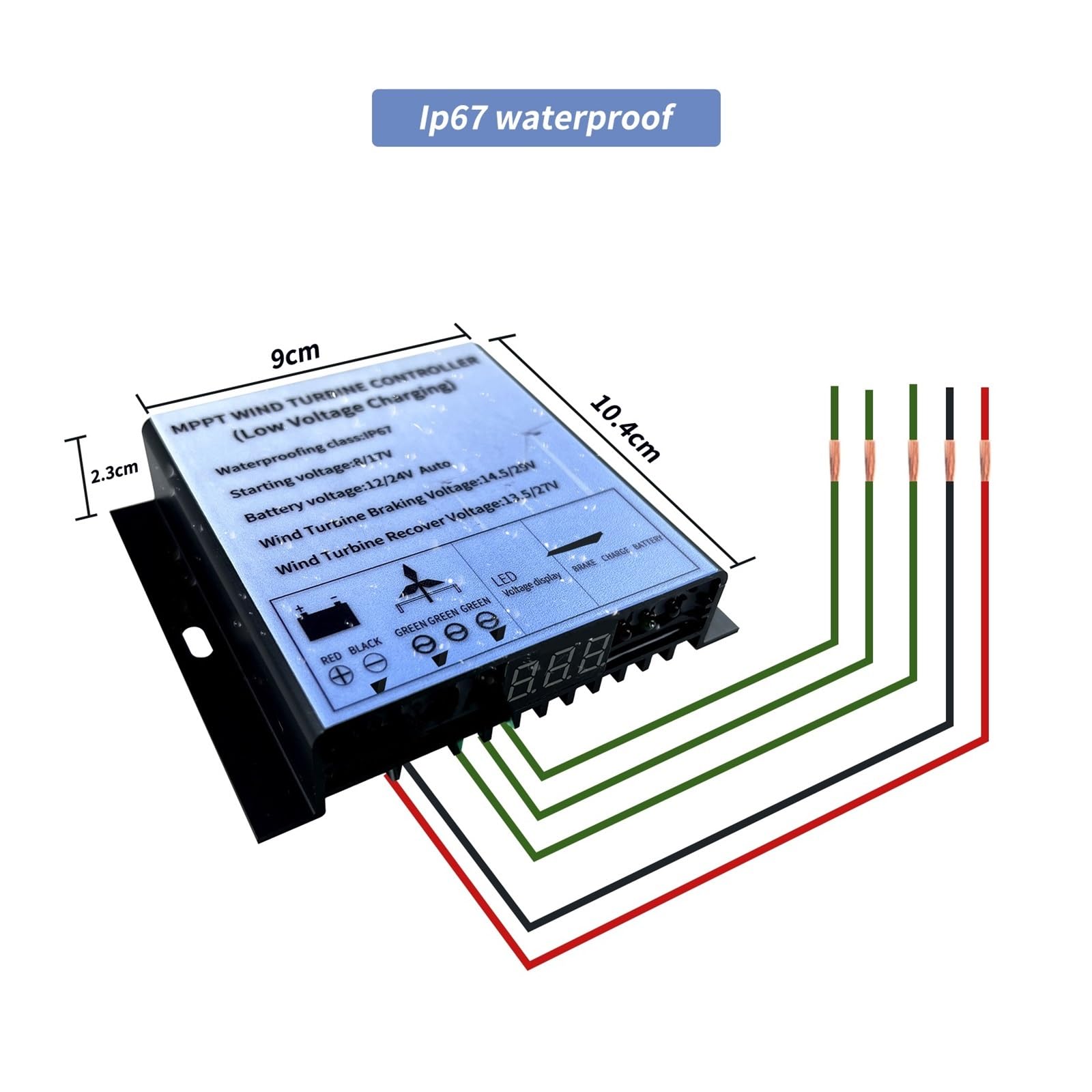 12V 24V 48V 600W 800W MPPT Kontroler Generatora Turbiny Wiatrowej Kontroler Ładowania Niskonapięciowego IP67 Ekran Napięcia LED(600W,48V)
