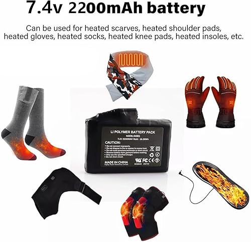 Miniatura 6 de Batería recargable para ropa térmica, 7.4 V, 2200 mAh, Li-ion, 7 horas de tiempo de carga, compatible con guantes calefactados