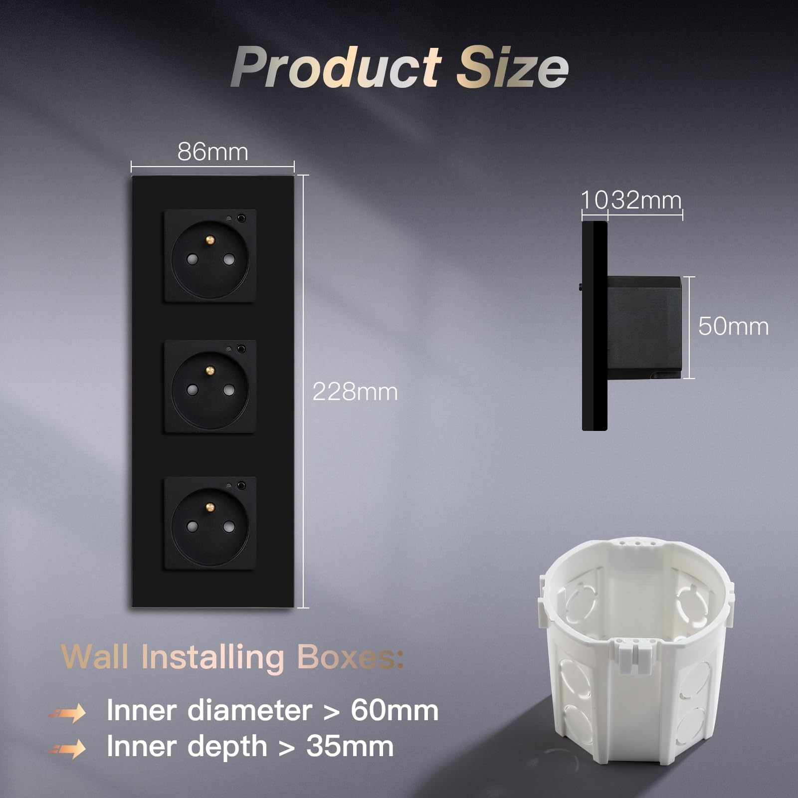 BSEED Prise Murale Connectée, Prise Electrique Intelligente Compatible avec Alexa/Google Home/Tuya APP, Contrôle Vocal, Prises de courant Wifi 16 Amp 240V 86 * 228mm Noir (Ligne Neutre Requise)