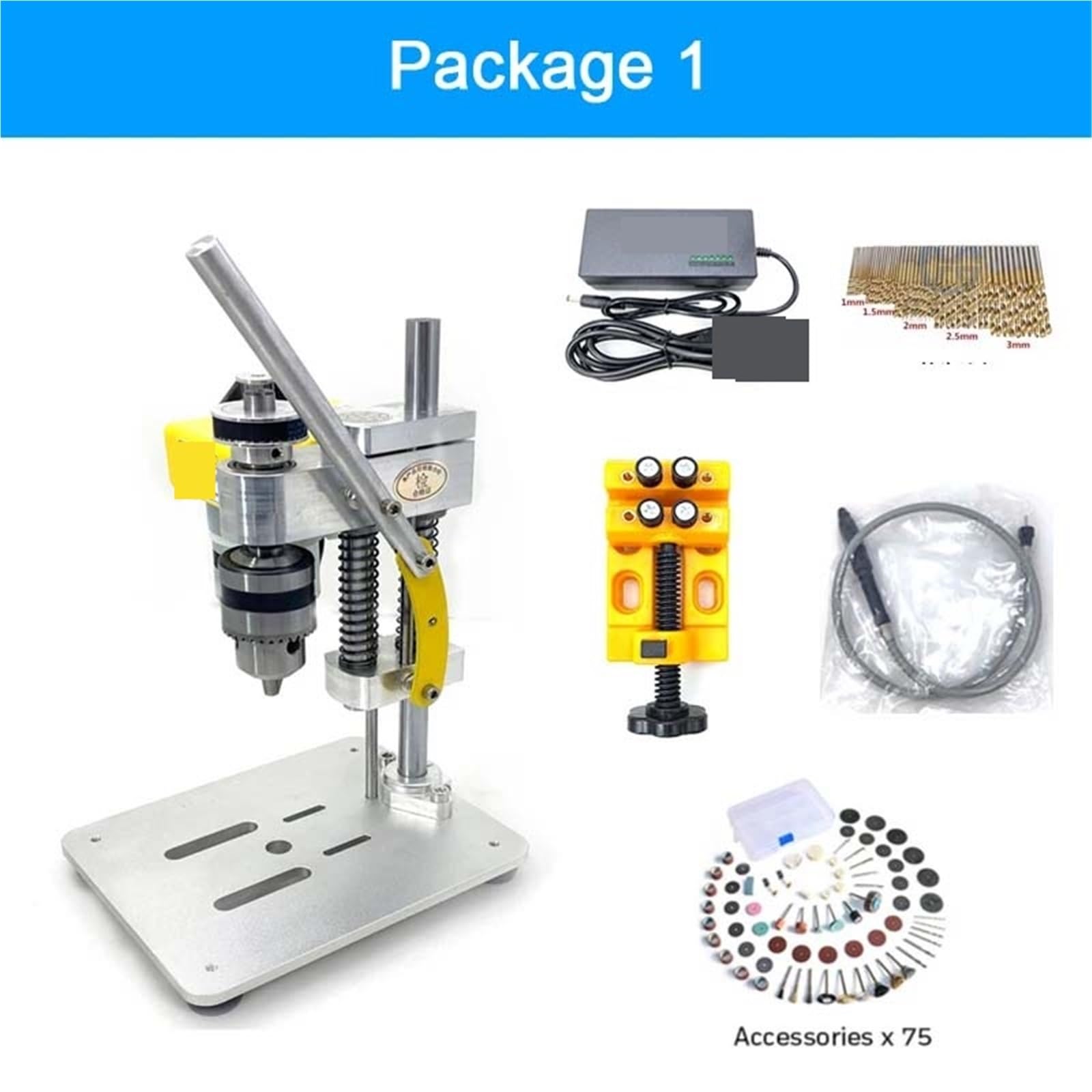 Taladro de Columna Mini taladro de banco multifuncional, fresadora, 120 W, bricolaje, máquina perforadora alta precisión, mandril(Update Package 1)