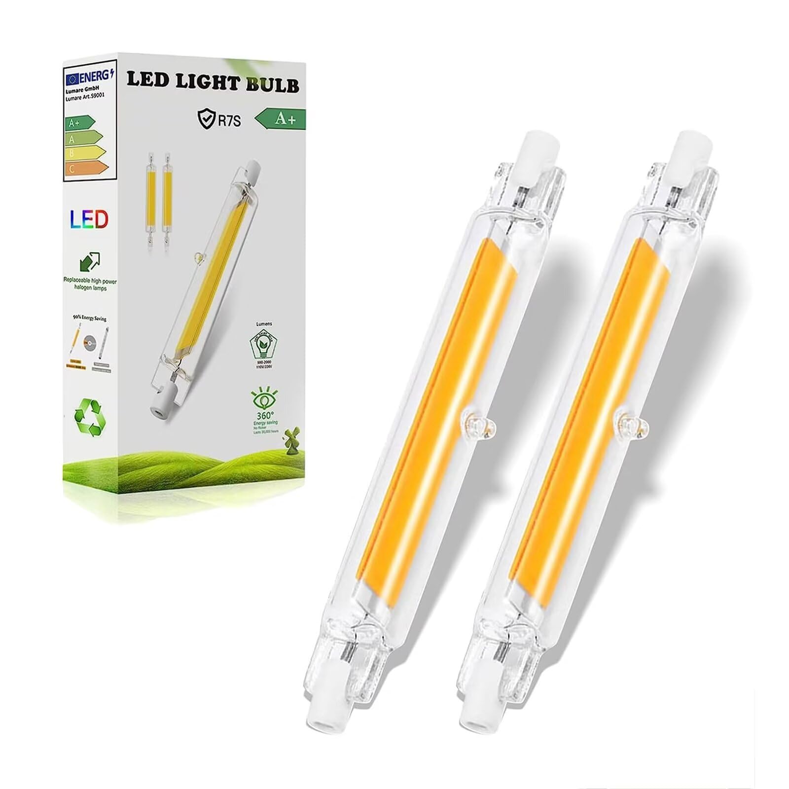 R7S Dimmable LED Light Bulb 10W J78 Warm White 3000K COB Filament Chip J Type Linear Light Bulb Double Ended Reflector Light 100W Halogen Replacement Energy Saving R7s Floodlight (2 Pack)