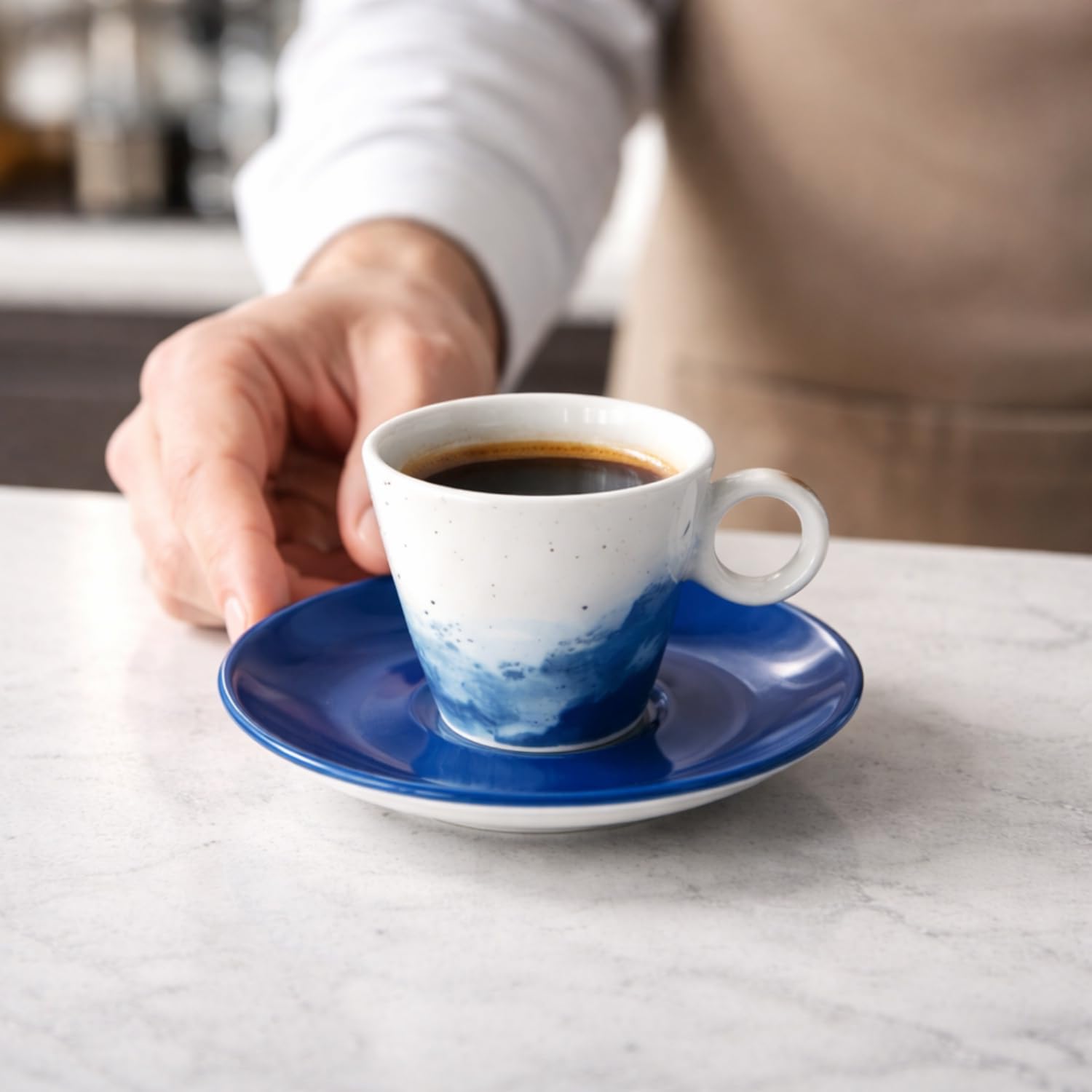 PALUPLUS Set 12 Tazzine Caffè con Piattino in Porcellana da 80 ml, Tazze da Espresso con manico, Lavabili in Lavastoviglie, adatte per Microonde, FANTASIA OCEAN -268