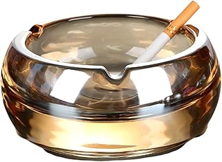 creatività Posacenere in vetro trasparente ufficio rotondo cristallo vetro posacenere ufficio patio da tavolo decorativo JXLBB (Color : Gold, Size : 20cm)