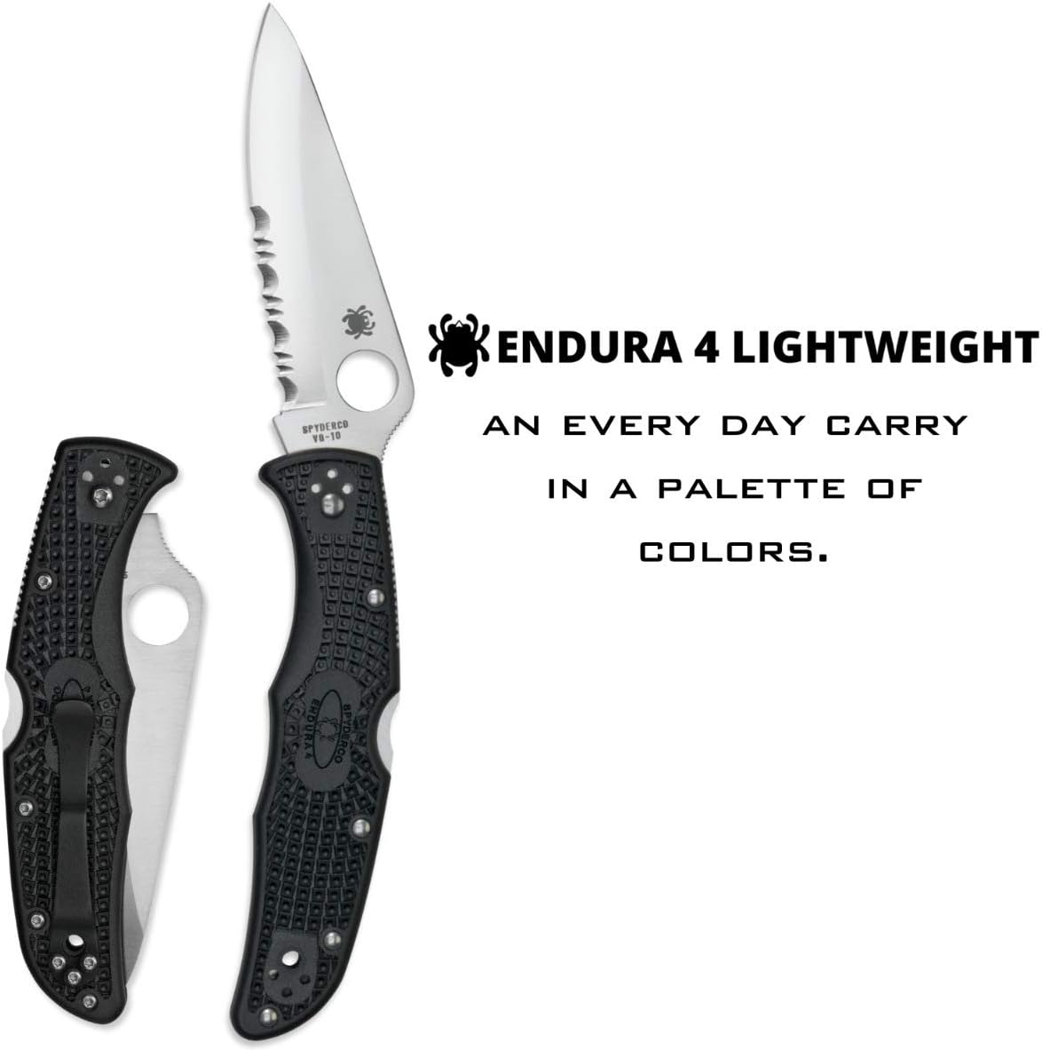 Spyderco Endura 4 Lightweight Folding Pocket Knife with 3.8" VG-10 Steel Blade and FRN Handle - EDC Knife for Men and Women, Perfect for Hunting, Tactical, Camping - CombinationEdge - C10PSBK