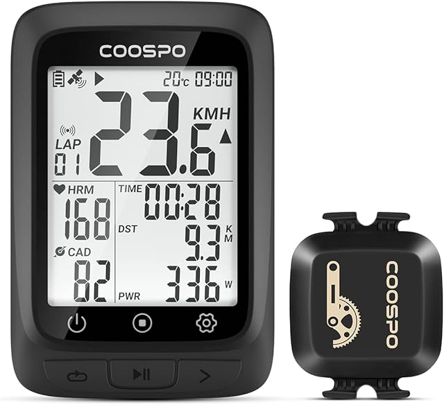 COOSPO Bike Computer GPS Wireless, ANT+ Cycling Computer GPS with Bluetooth , Multifunctional ANT+ Bicycle Computer GPS with 2.4 LCD Screen, Bike Speedometer with Auto Backlight IP67