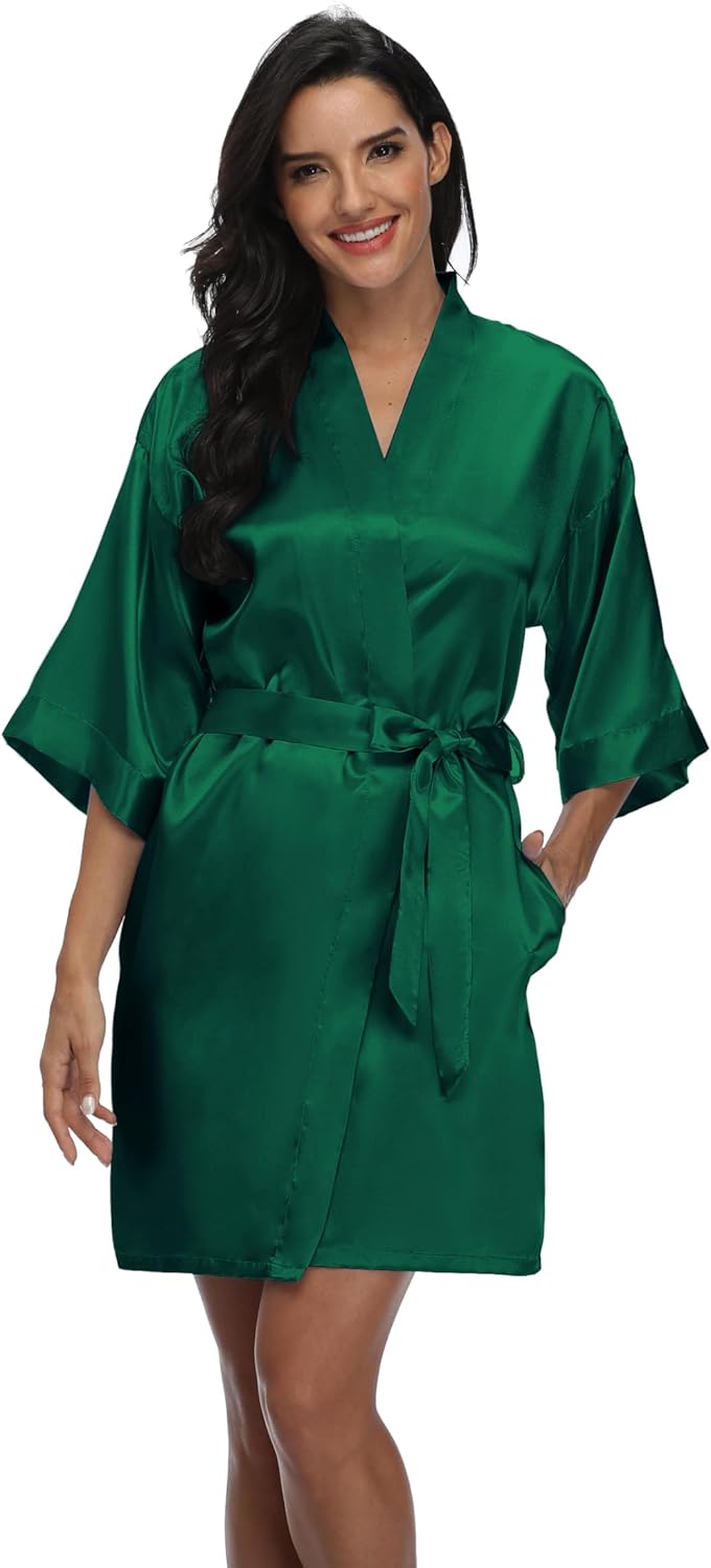 Women's Pure Short Silky Robes Bridesmaid Bride Party Satin Robes Sleepwear - Image 3