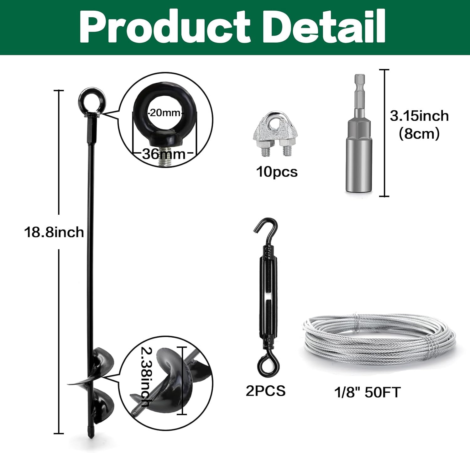 4 Pack 18 Ground Anchors Shed Anchor Kit with 1/8 Galvanized Cable Turnbuckles, Heavy Duty Earth Anchors for Sheds Canopy Gazebo Dog Runs Car Port Camping Tent 4 Pack 18 Ground Anchors Shed Anchor Kit with 1/8 Galvanized Cable Turnbuckles, Heavy Duty Earth Anchors for Sheds Canopy Gazebo Dog Runs Car Port Camping Tent