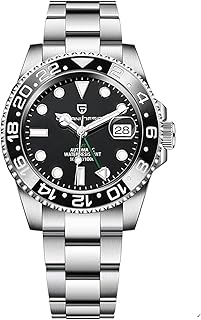 ساعة يد أوتوماتيك ميكانيكية بتقنية جي ام تي مقاومة للماء حتى 100 م/بار مزودة مؤطرة بسيراميك وزجاج من الياقوت وعقارب مضيئة تجمع بين الأداء العالي والمظهر الأنيق للرجال من باجاني