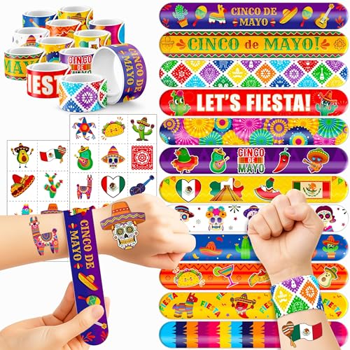 72PCS Cinco de Mayo Party Favors Decorations, Tattoos & Slap Bracelets