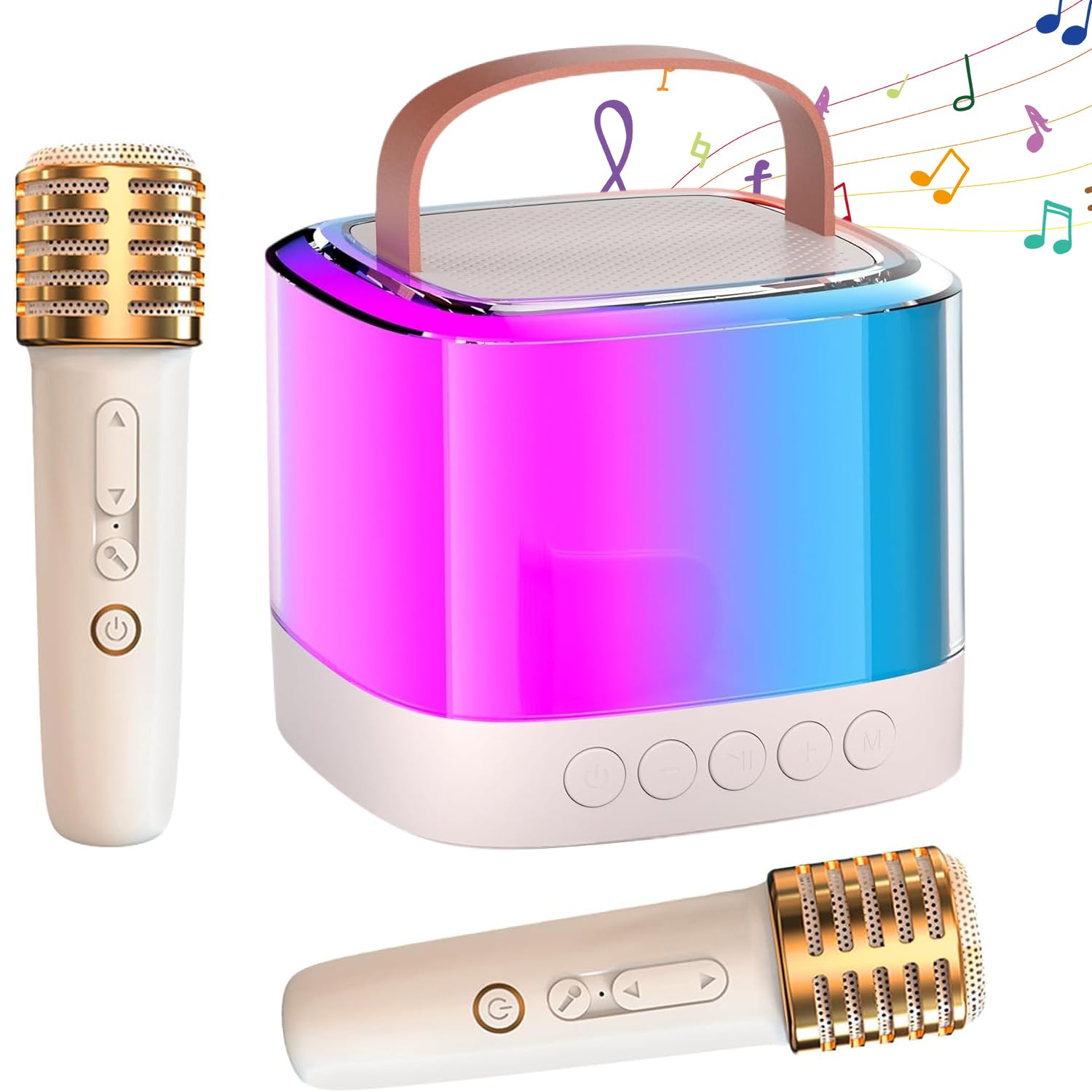 Masroo 2024 Karaoke Machine for Kids with Bluetooth Speaker Mini Extra Long Range, Illusionary Flowing Light, Party, Home KTV, Outdoor; Birthday Gifts for Girls/Boys Ages 4, 5, 6, 7, 8, 9, 10+
