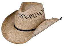 Outback Trading Unisex Brumby Rider Outdoor Western Summer Raffia Straw Cowboy Hat with 3" Wire Brim & Leather Woven Hatband