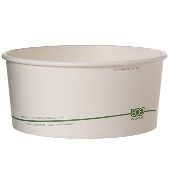 ECO PRODUCTS Compostable 48oz GreenStripe PLA Lined Paper Squat Food Bowls, Pack of 50, Disposable White Round, Renewable Plant-Based, Lids Available, ASTM Compliant, BPI-Certified