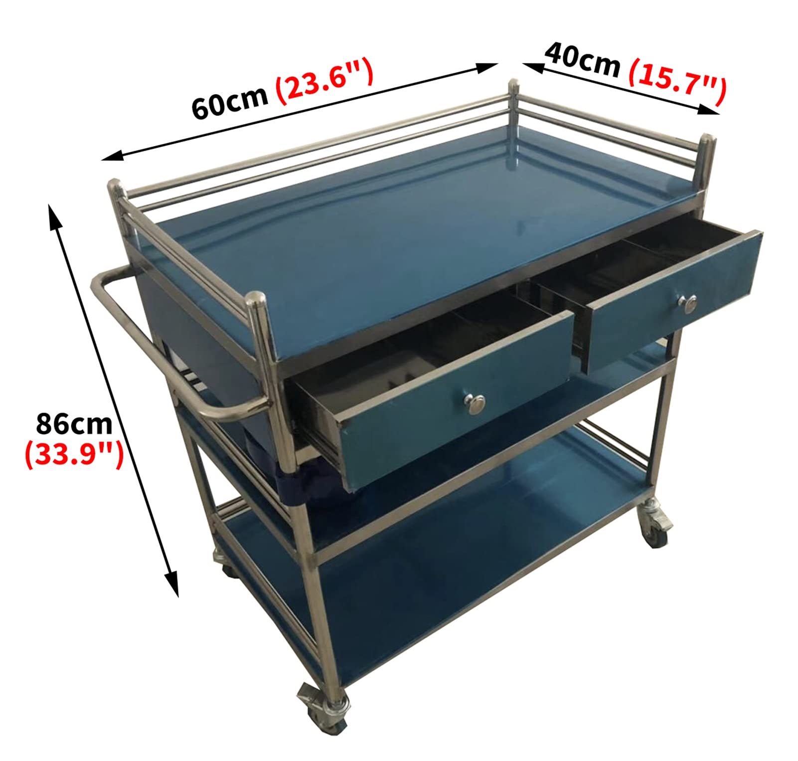 Wagen Medizinischer Gebrauchswagen Aus Edelstahl, Robuster, Kratzfester Rollwagen-Organizer, Pflegewagen für Zahnarztpraxis Krankenhaus (Color : 3 Layer, Size : 60cm x 40cm x 86cm)