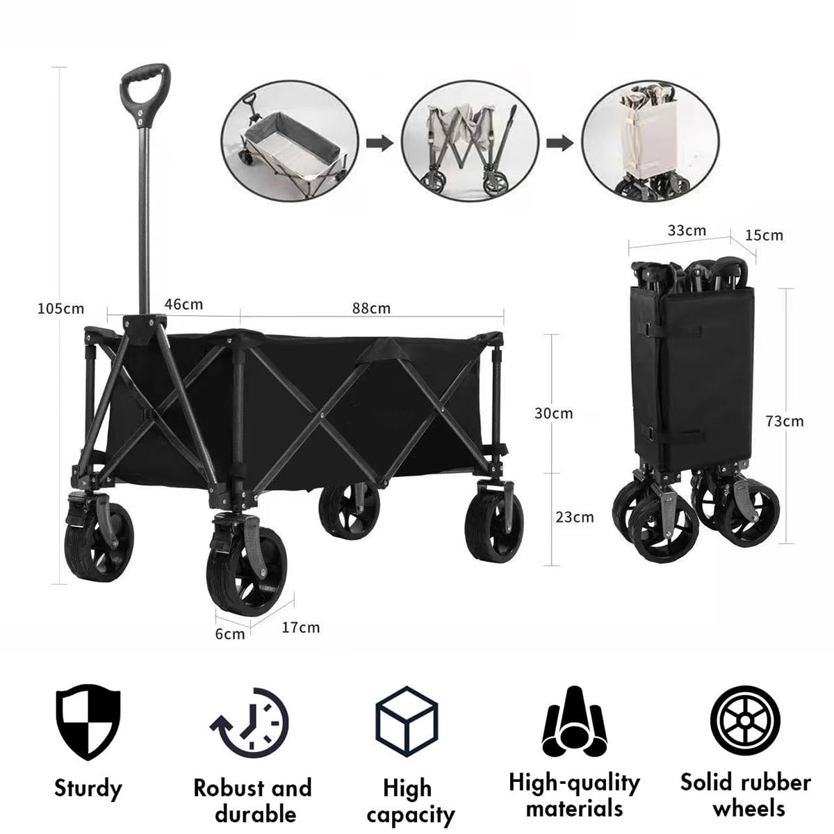 Chariot de chariot pliant pliable, chariot de camping de grande capacité avec planche de table amovible pliable for l'épicerie en plein air, la plage, le jardinage, le shopping, la pêche ( Color : Whi