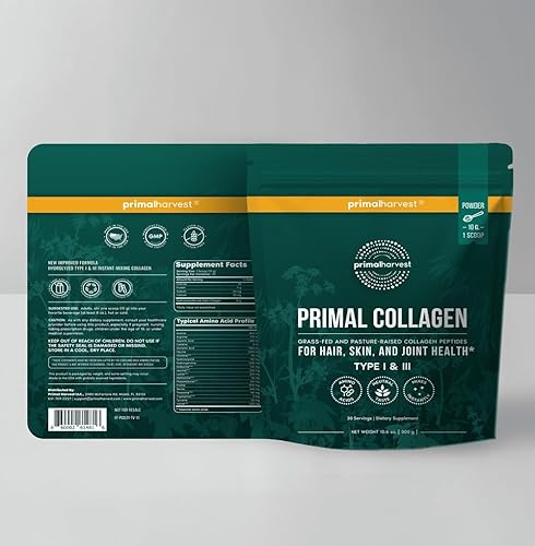 Miniatura 3 de Primal Harvest Polvo de colágeno para mujeres u hombres, polvo de péptidos de colágeno primarios tipo I y III, 10 onzas de proteína de colágeno en