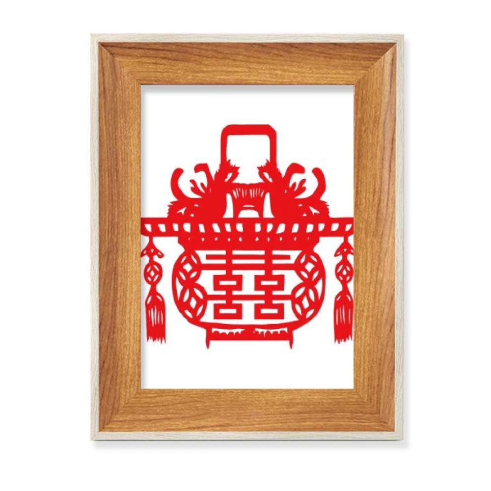 Marco de fotos de madera chino Lotus farol rojo de oficina para cuadro artístico
