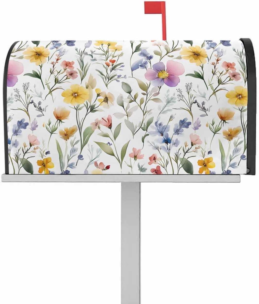 Spring Floral Mailbox Covers Magnetic Standard Size,Gradient Boho Watercolor Botanical Plant Decorative Post Letter Numbers Box Wrap Decoration Covers Large Accessories for Garden Yard Outdoor Décor