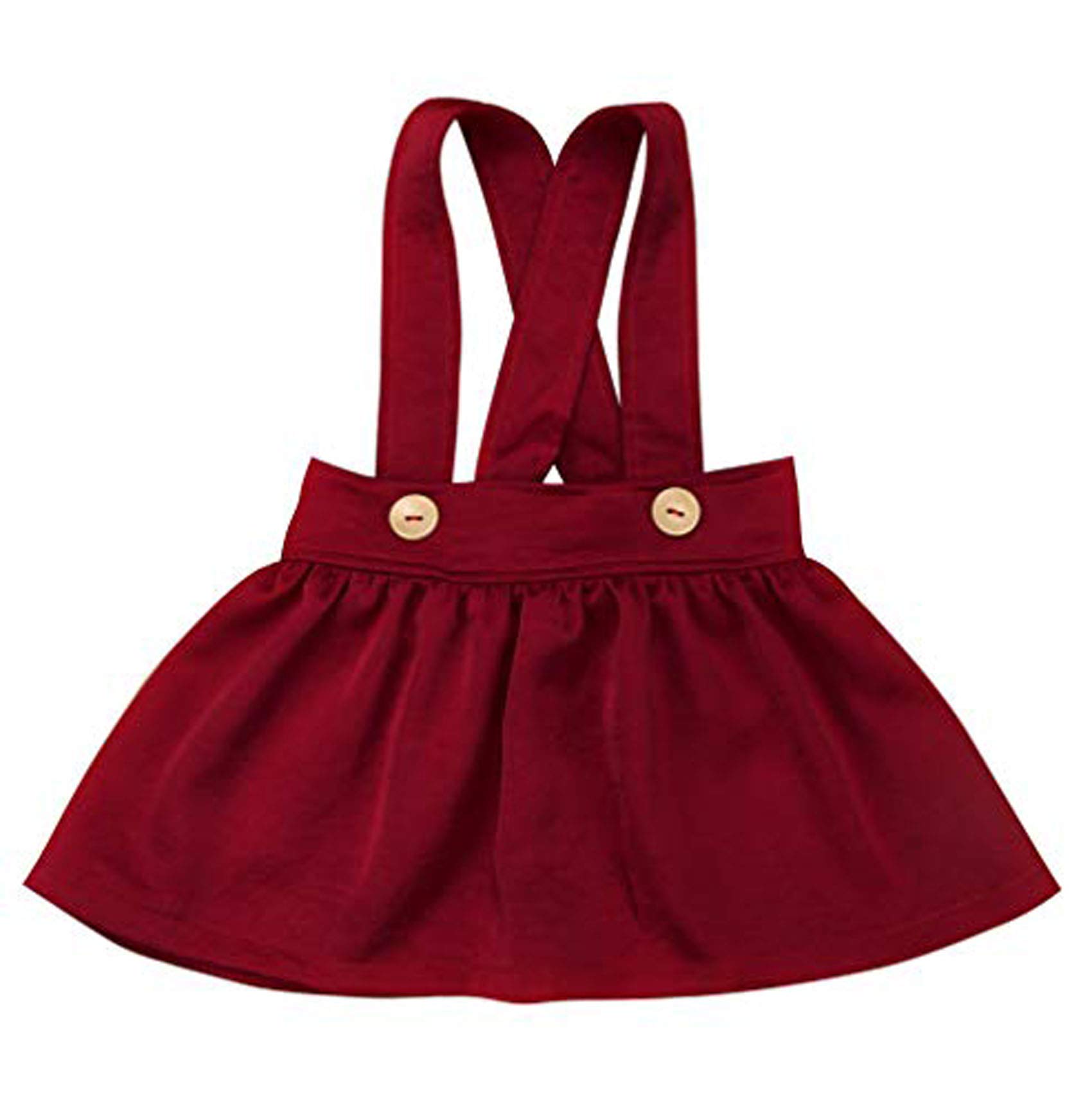 Baby Girls Velvet Suspender Skirt Infant Toddler Ruffled Casual Strap Sundress Summer Outfit Clothes (6-12M, Red)