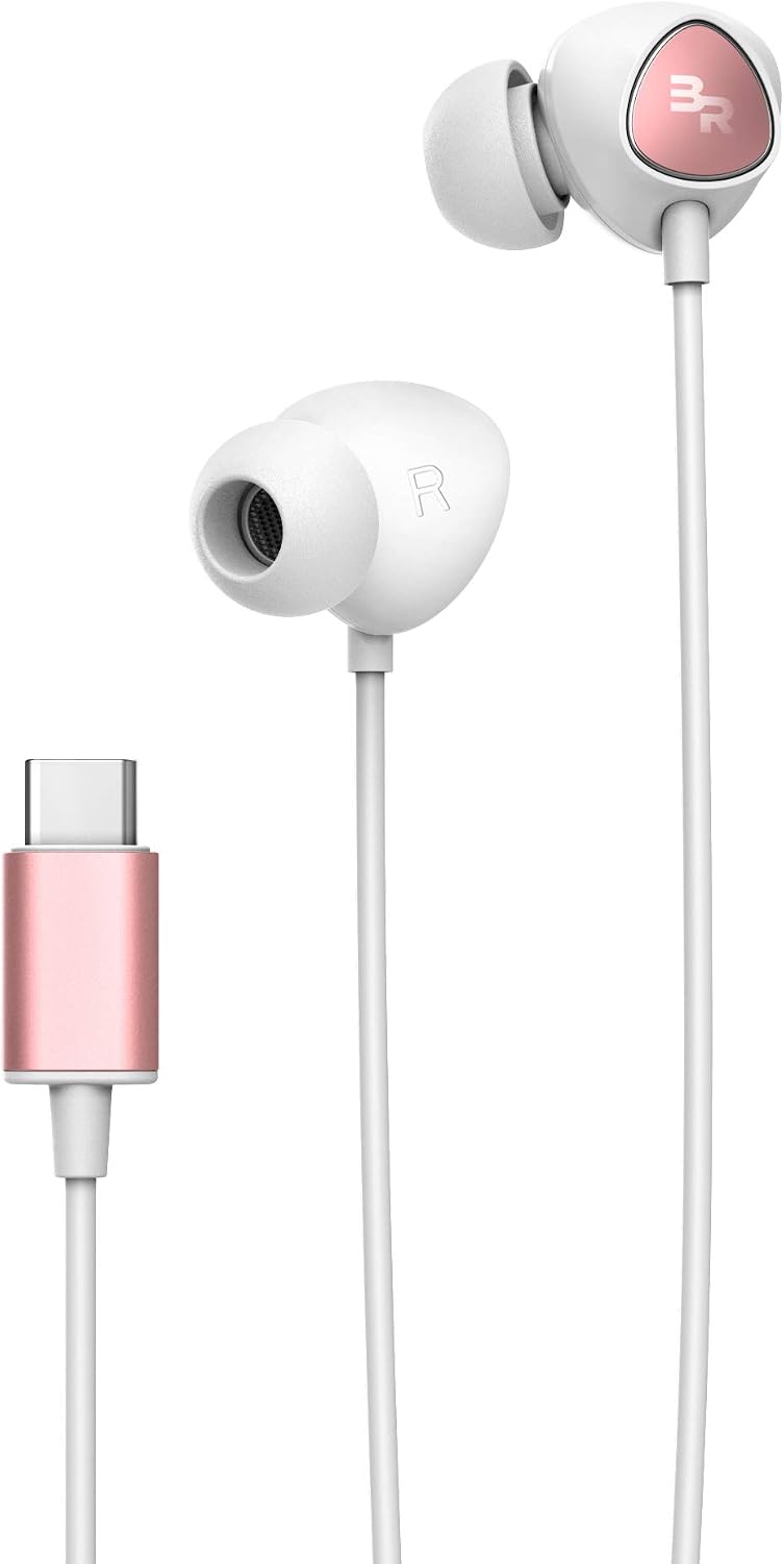 GALVANOX Headphones Compatible with iPhone 17, USB-C in Ear Wired Earbuds with Mic/Volume Control Earphones (Rose Gold)