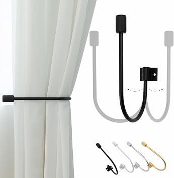 Metal Curtain Tiebacks Hooks Wall Mounted Decorative Drapery Holder 2 Pack Window Curtain Holdback Hook, Black Cylindrical