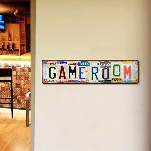 Miniatura 7 de Letrero de metal para sala de juegos, decoración de pared de aluminio retro de 4 x 16 pulgadas, decoración de sótano de cueva de hombre arcade