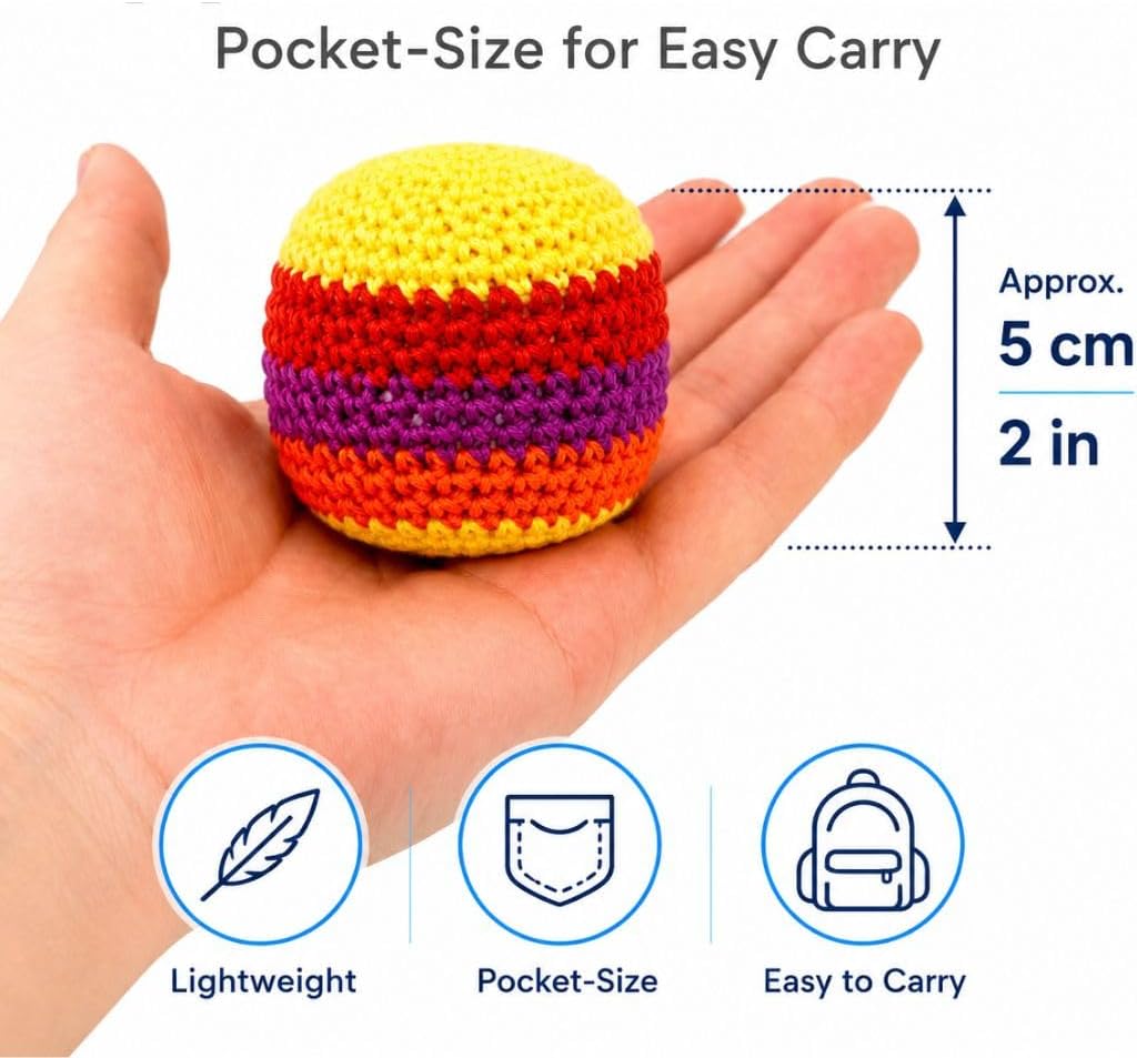Handmade Crochet Footbags - Colorful Knitted Kick Sacks, Soft Yarn Foot Juggling Bags for Outdoor Games, Party Favors, Coordination Training (12)