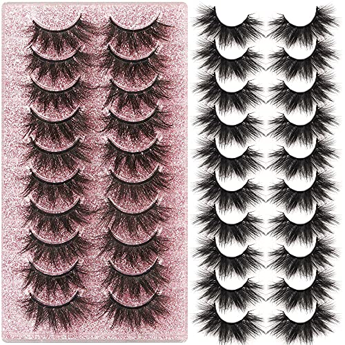 Dramatic Eyelashes False Lashes Fluffy Mink Eyelashes Pack 10 Pairs 3D Wispy Eye Lashes Bulk Thick Long Fake Eyelashes