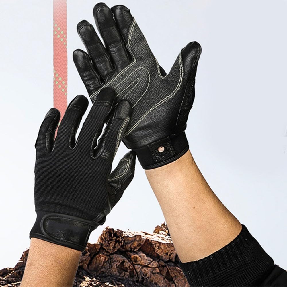 Gants d'escalade en cuir de vache pour l'escalade et la spéléologie, gants antidérapants en cuir pour VTT et descente, sports de plein air, protection des mains, noir, taille L