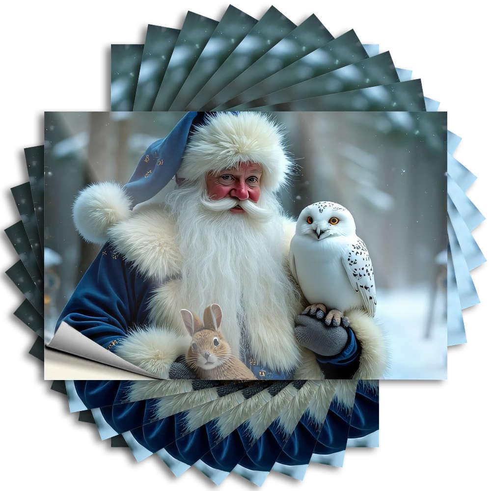Tiny, Funny Sticker Tumbler Santa Claus with Snowy Owl and Rabbit in Winter Forest | Girls Rv Decor Sets(12X18CM)