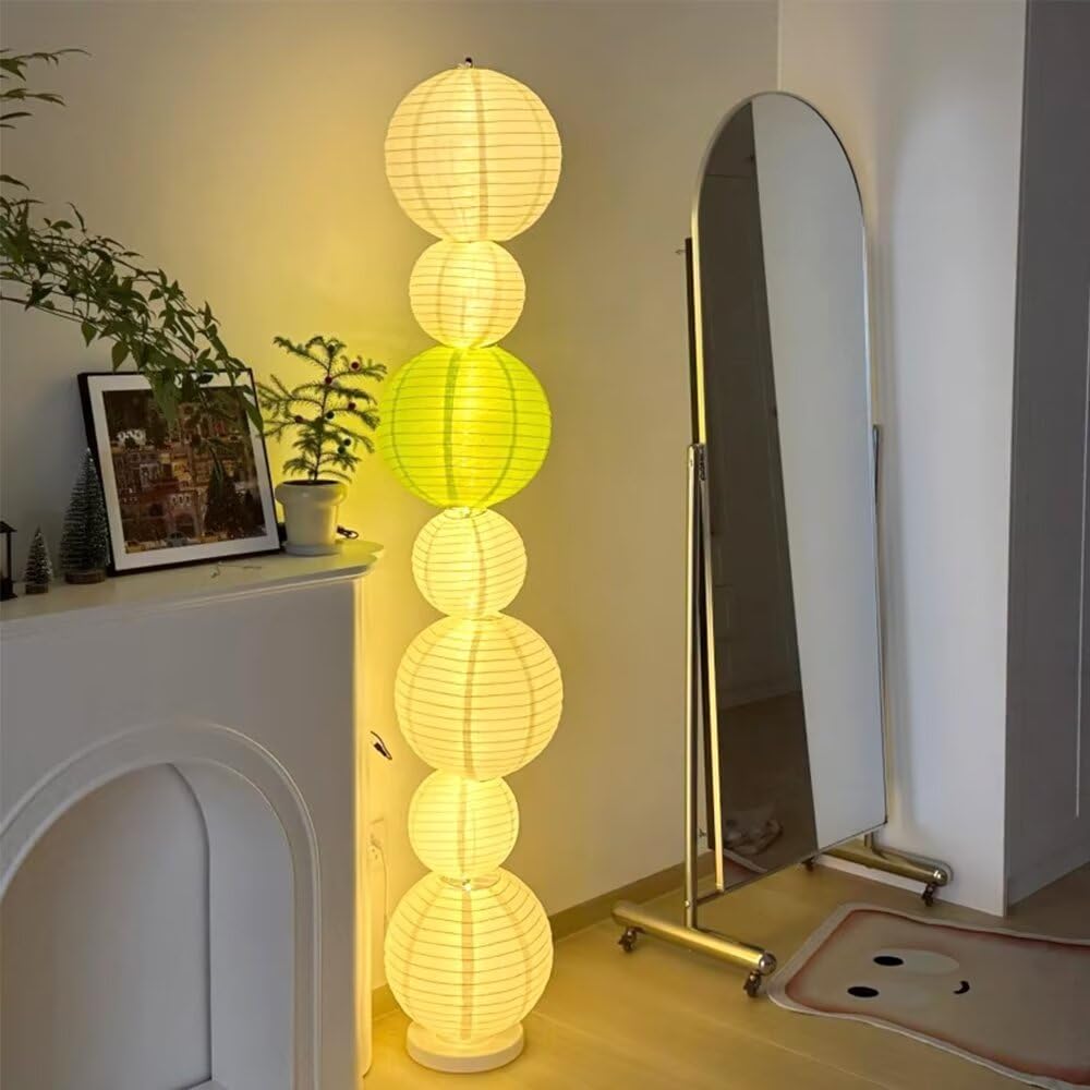 GUANSHAN Elegant DIY Paper Lantern Floor Lamp Minimalist Foldable Paper Bedside Standing Lamp Floor Lighting Decorative Floor Light Fixture for Bedroom, Living Room