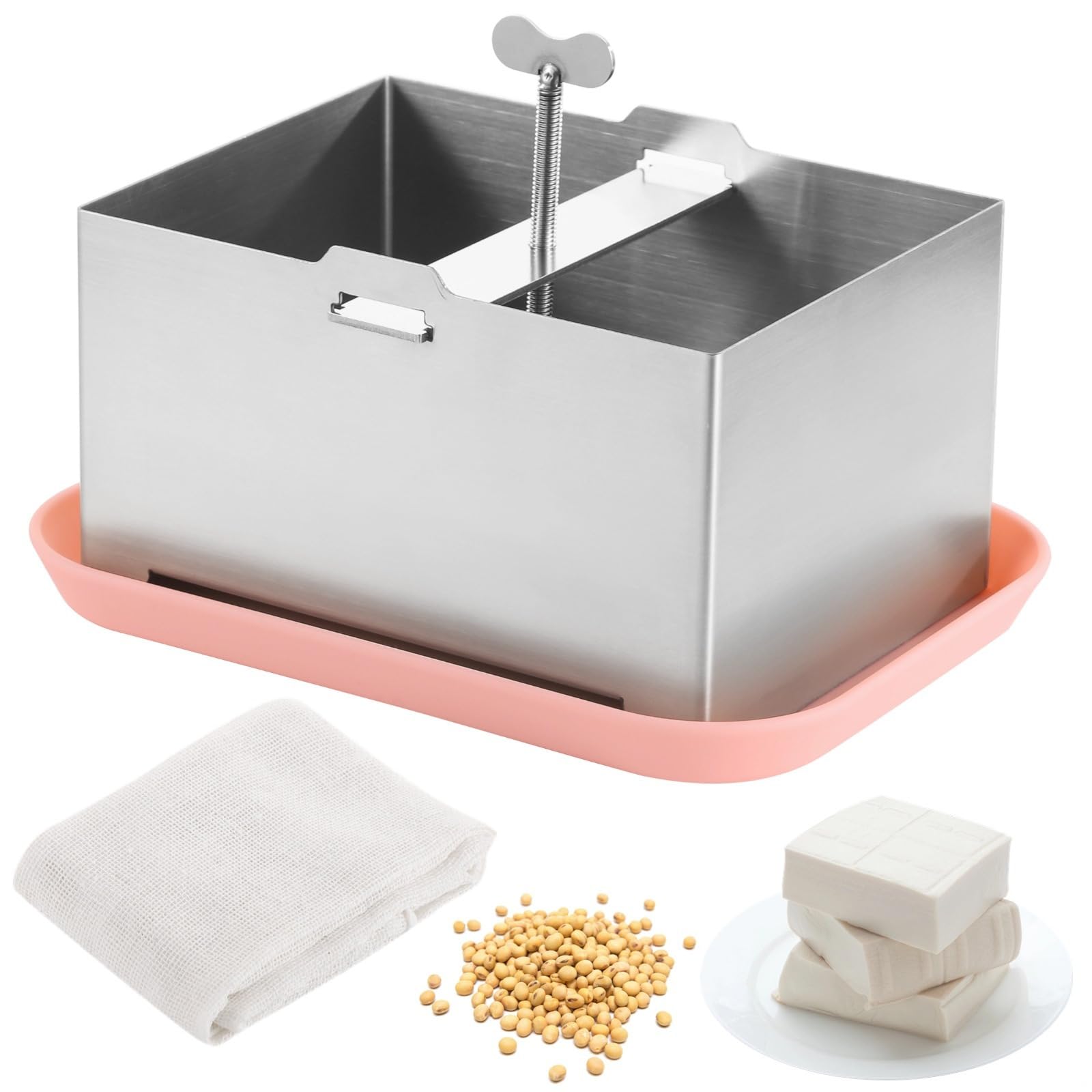 Tofupresse aus Edelstahl mit Gaze und Tropfschale, veganer Tofu-Maker für festen Tofu, einstellbarer Druck, Tofu-Press-Set