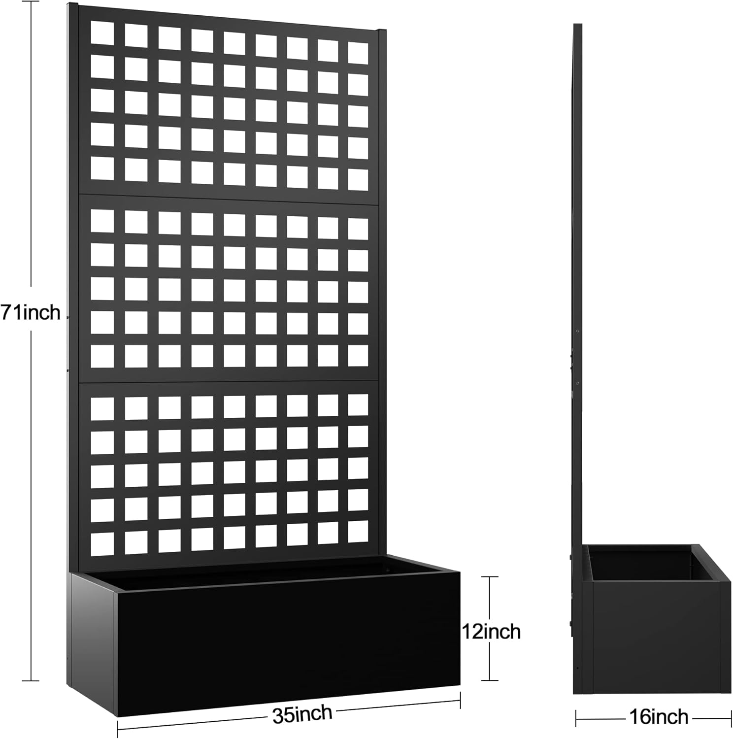 Elevens Metal Planter with Trellis, Trellis with Planter Box & Privacy Screen, Outdoor Raised Garden Bed for Climbing Plants, Trellis Planter Box with Drainage Hole (71"x35"x16")