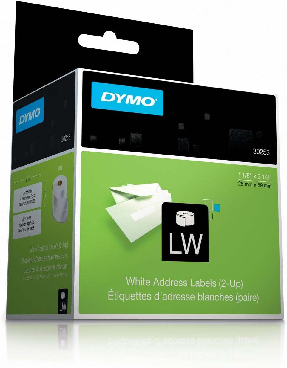 DYMO 30253 LW Mailing Address Labels, 2-up, for LabelWriter Label Printers, 1 roll of 700