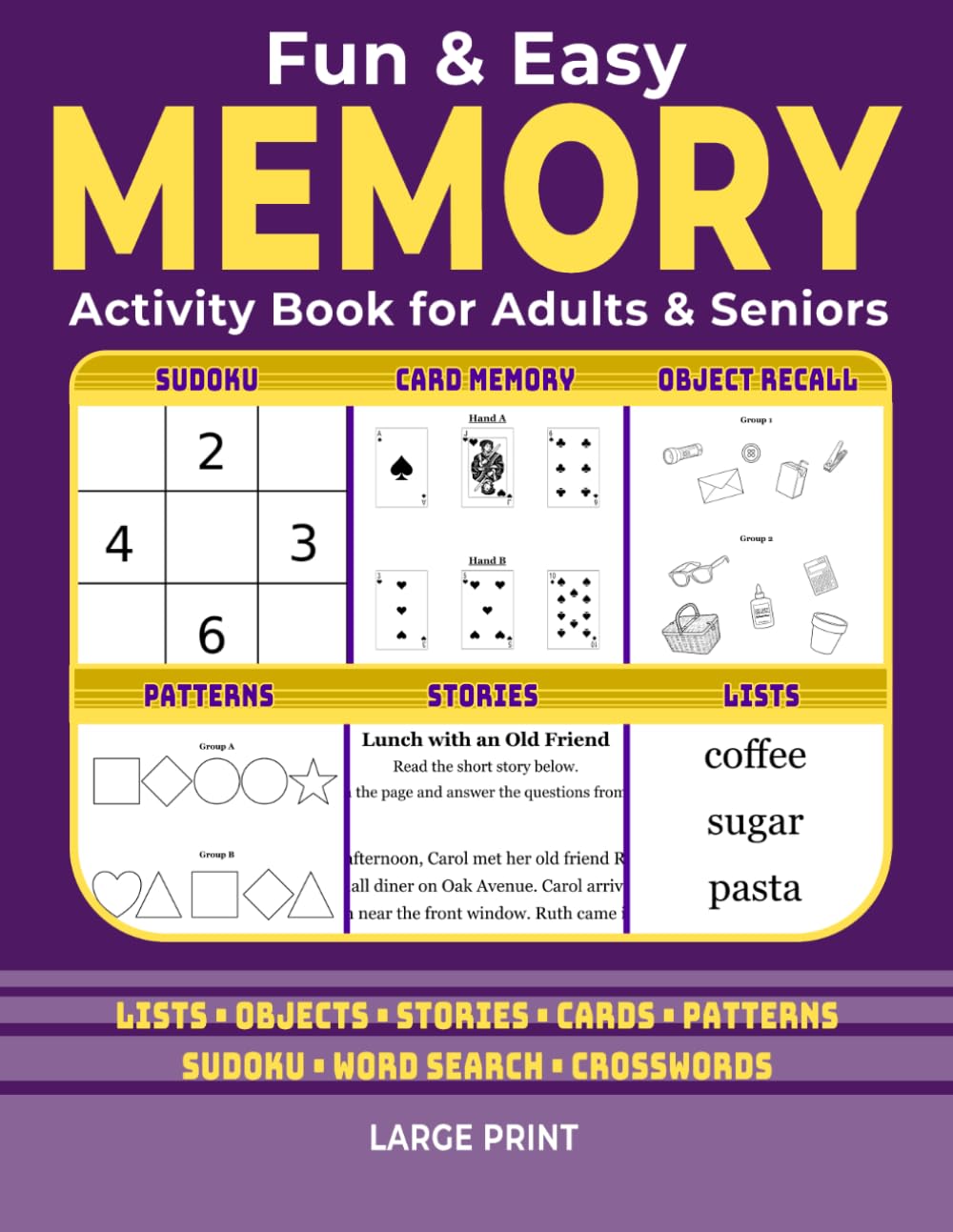 Fun & Easy Memory Activity Book for Adults and Seniors: Large Print Brain Games, Recall Activities, Word Searches, Crosswords, and Sudoku