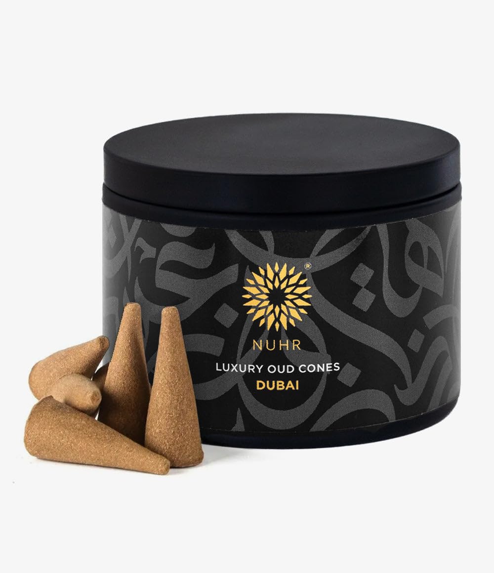 Nuhr Black Home Dubai Luxury Oud Incense Cones, Natural Agarwood With Saffron, Apple, Vanilla And Musk Notes/20 Strong Scented Cones/Bakhoor Alternative/Lasting Fragrance Aroma Natural Agarwood.