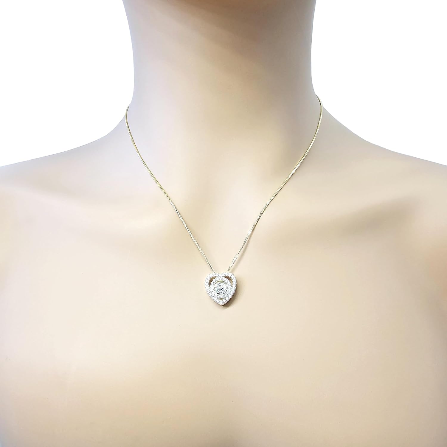 Central Diamond Center Circle in Heart Dancing Gemstone Necklace in Solid 925 Sterling Silver made w/Pure Brilliance Zirconia - Image 4