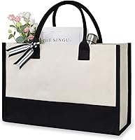 Vista 53 de TOPDesign Personalized Initial Canvas Beach Bag, Monogrammed Gift Tote Bag for Women Negro y marrón