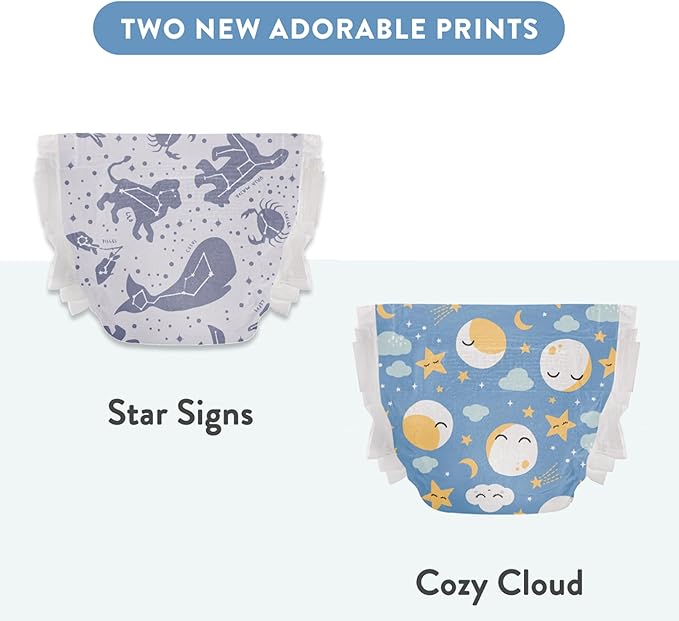 The Honest Company Clean Conscious All Night Diapers | Vegetable Sustainable | Cozy Clouds + Zodiac Signs | Club Box Size 4 (22-36 lbs), 48 Count
