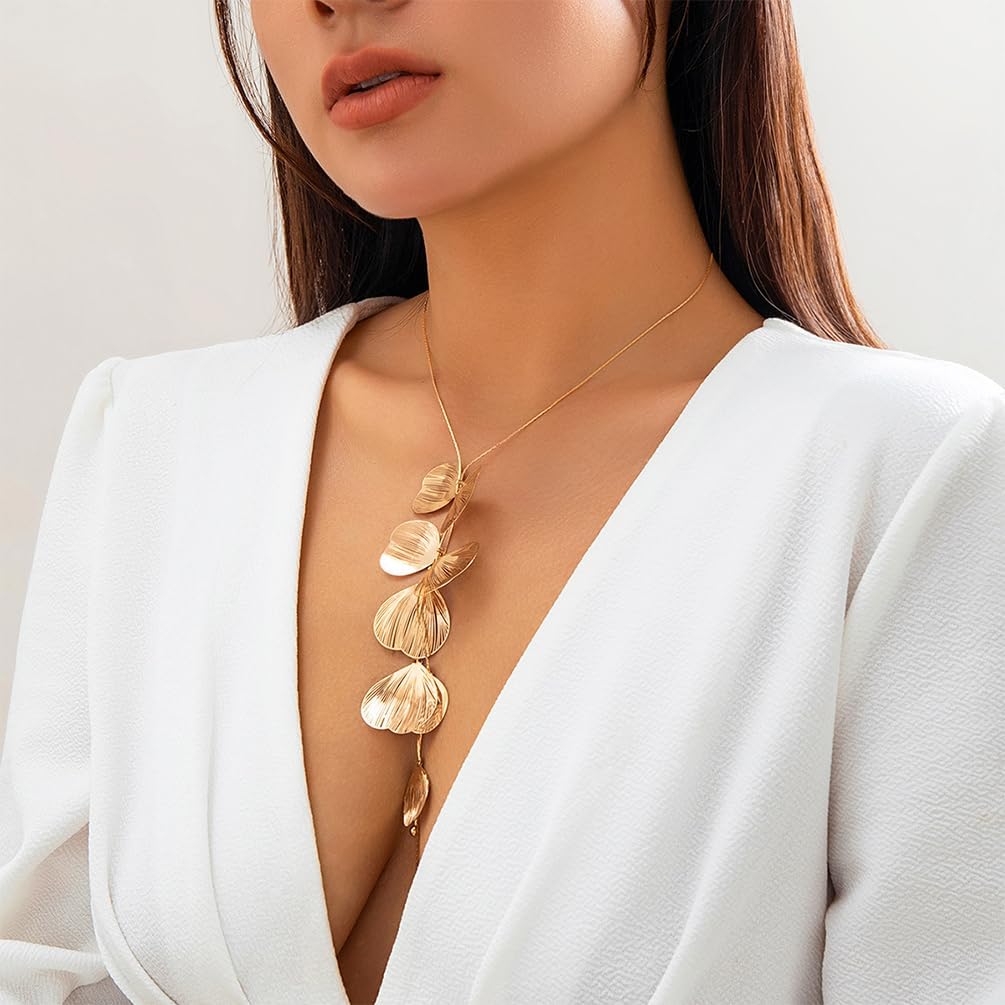 Statement Gold Leaf Choker Necklace for Women Trendy Boho Black Ginkgo Leaves Long Tassel Necklace Aesthetic Beachy Party Jewelry Accessories Gifts - Image 6