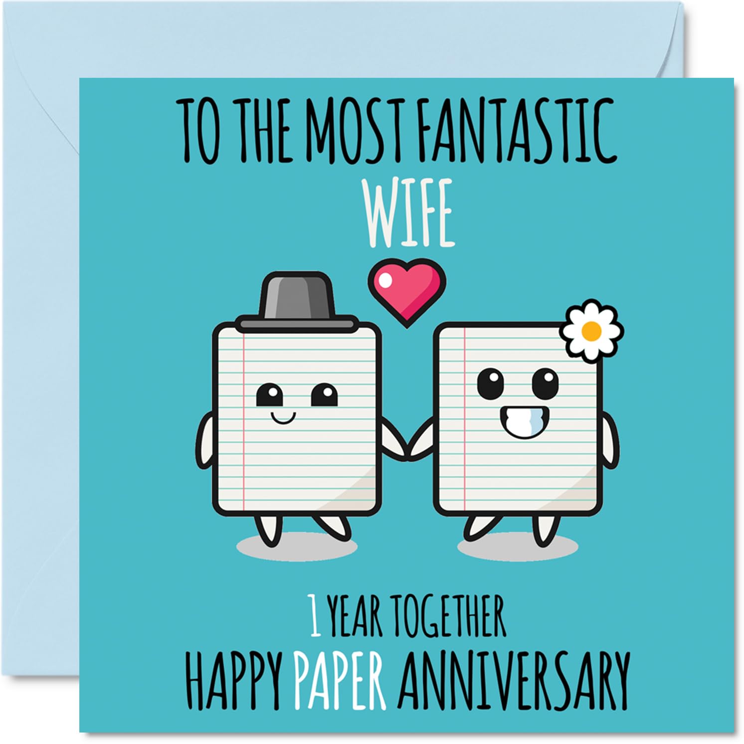 Cute Paper Anniversary Card for Wife - 1 Year Together - Happy 1st Wedding Anniversary Cards for Wife from Husband, 145mm Greeting Cards Anniversaries