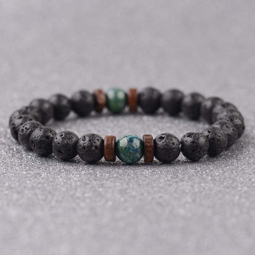 Steinarmband, Naturstein -Perlen Armband Modestudent Paar Berggrüne Stein Vulkanstein Holz Perlen Armband Personalisierte Kleidung Accessoires Schmuck Schmuck