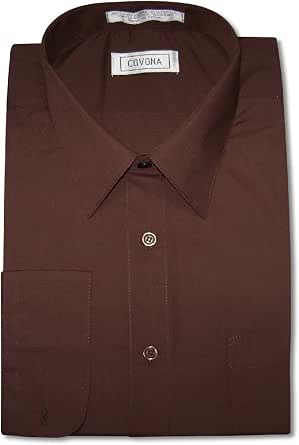 Amazon.com: Men's Solid Chocolate Brown Color Dress Shirt w/Convertible