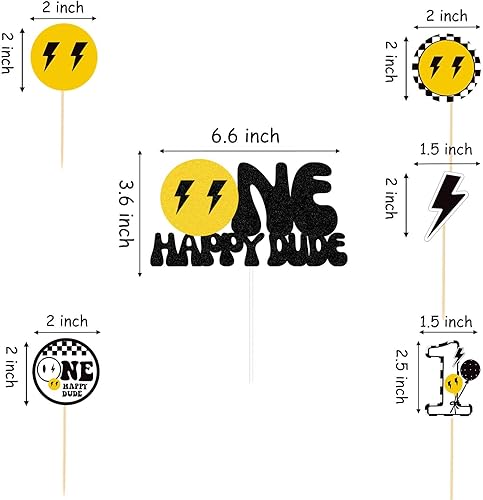 Miniatura 3 de One Happy Dude - Decoración para pastel de primer cumpleaños con cara sonriente para bebé, niño y niña, decoración de fiesta de cara sonriente,